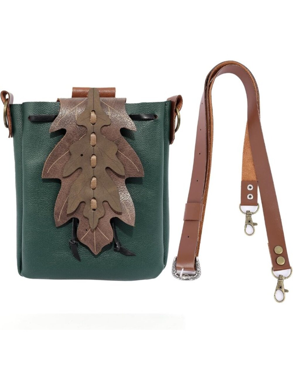 Medieval Faux Leather Drawstring Shoulder Bag & Belt Pouch for Cosplay